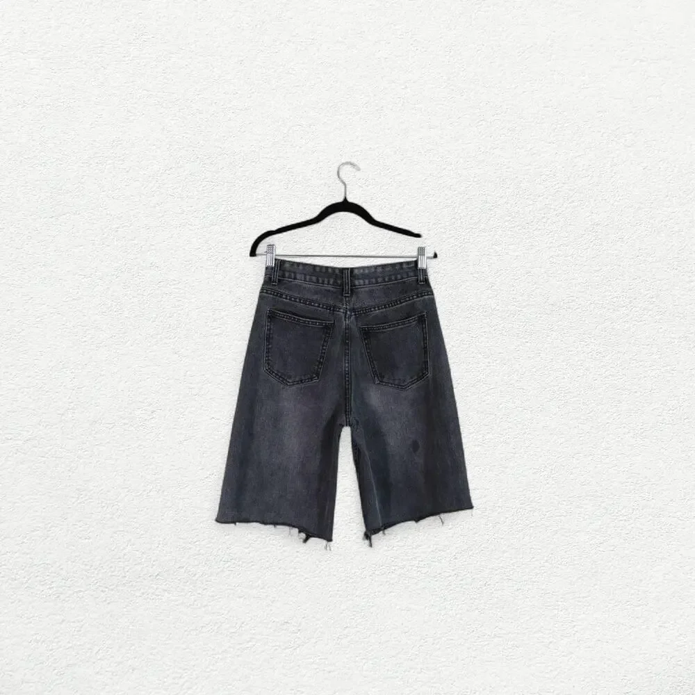PrettyLittleThing Denim Jean Cut Off Jorts in Vintage Faded Black
